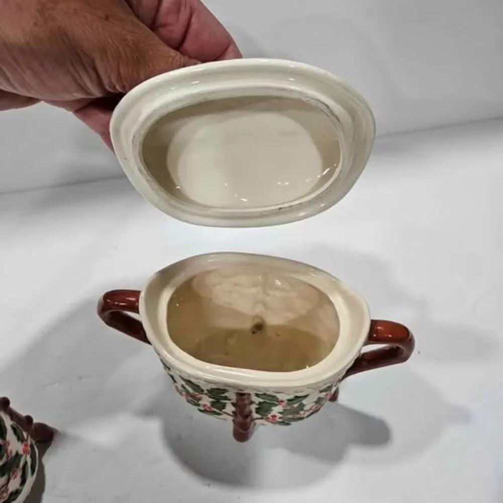 Christmas Holly Creamer and Sugar Bowl Set